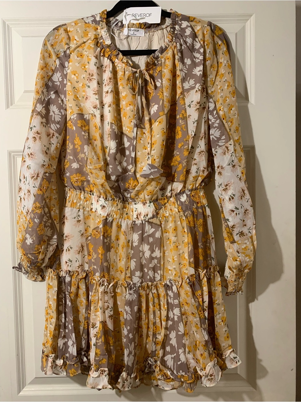 REVEROF Yellow Floral Satin Dress- Cream & Yellow